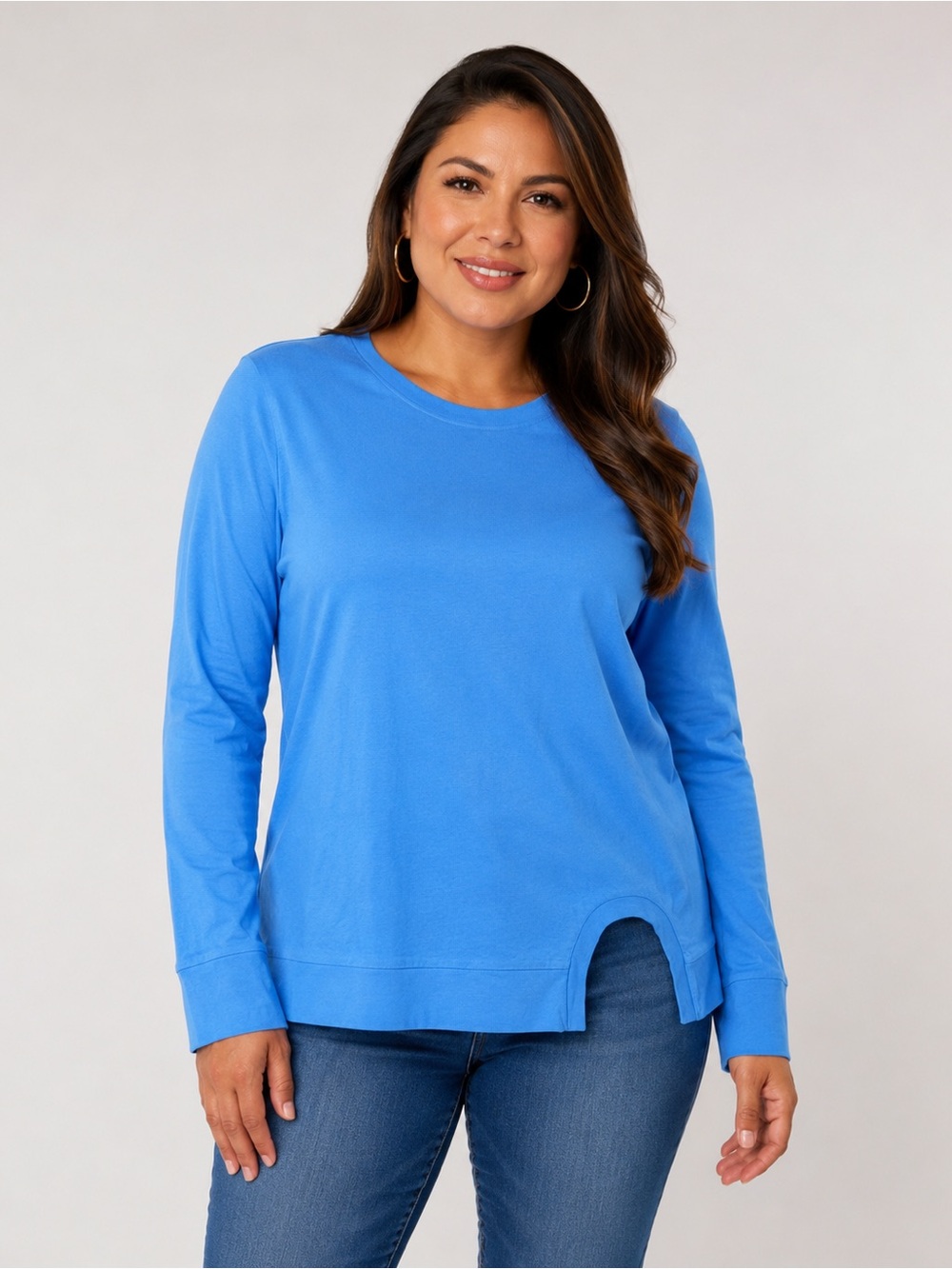 Peace Love World Crew Neck Tunic with Cutout Hem Large New A723303